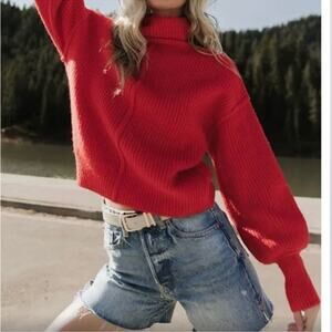 Baltic Born Frannie Ribbed Knit Turtleneck Sweater Red Size L